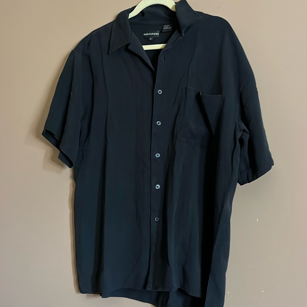 😄100% silk casual button down shirt black. B7